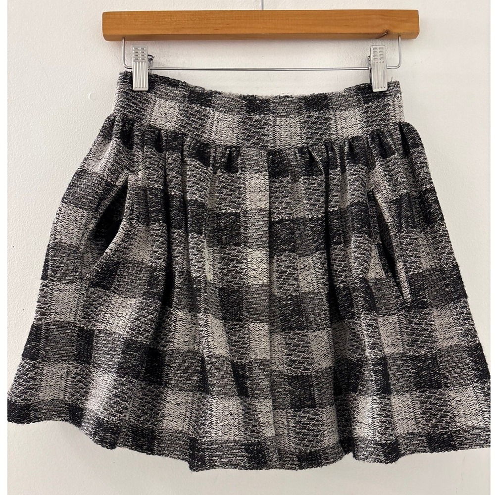 Free People Holly Golightly Plaid Flannel Tweed Black Textured Mini Skirt Small